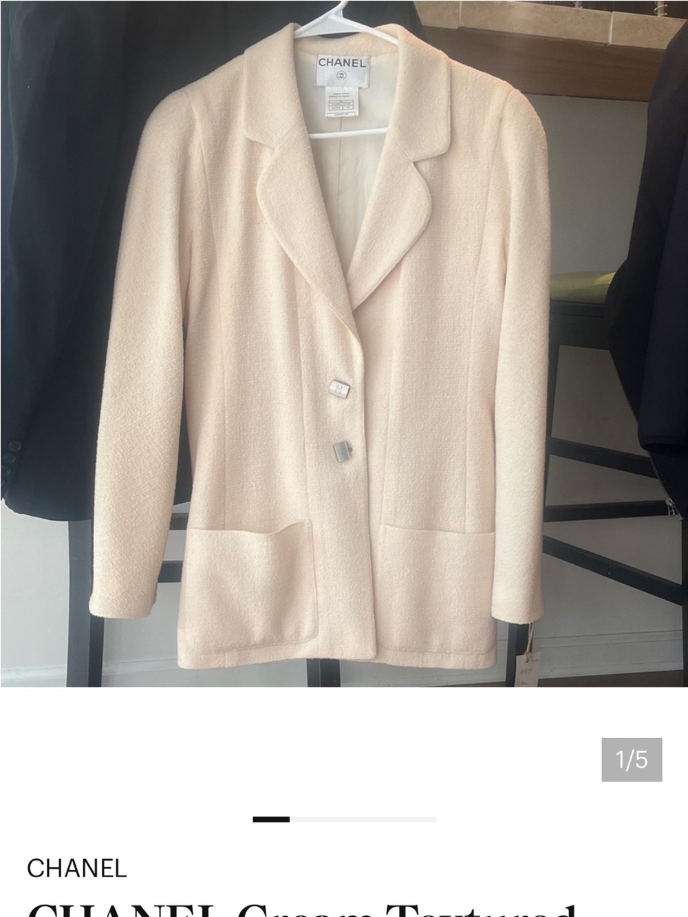 CHANEL Cream Textured Single-Breasted Jacket